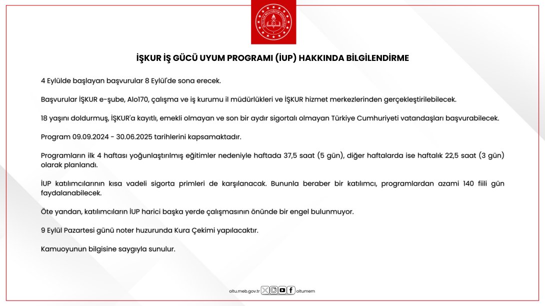 İŞKUR İŞ GÜCÜ UYUM PROGRAMI (İUP) HAKKINDA BİLGİLENDİRME